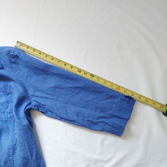 JM Collection 100% Linen Blue Button Down Top Studded Details Women's Sz 16 - Picture 13 of 14